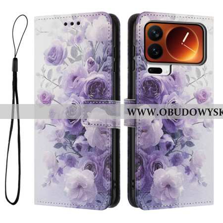 Case Xiaomi 17 Pro Max Etui Na Telefon Portfel Z Klapką - Różowo-fioletowy Wzór Z Paskiem Na Nadgars