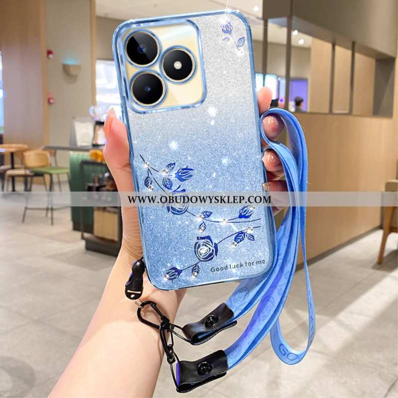 Etui Do Realme C53 Uchwyt Z Brokatem I Kryształkami Kadem Ze Smyczką