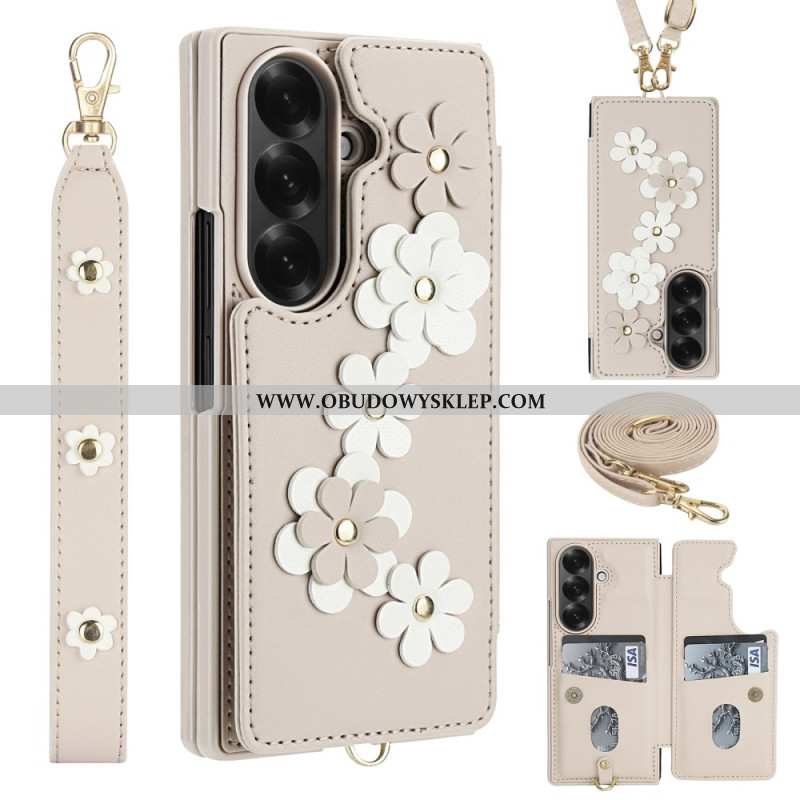 Etui Do Samsung Galaxy Z Fold 7 Uchwyt Na Karty I Podstawka Z Motywem Kwiatowym 3d