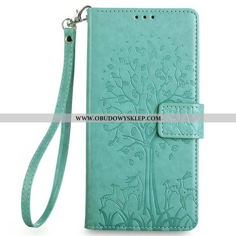 Etui Folio Do Realme 14 Pro Plus 5g Smycz Z Motywem Drzewa I Jelenia