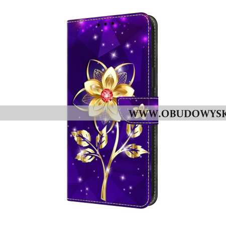 Etui Folio Do Samsung Galaxy A17 4g / 5g Złoty Kwiat Na Fioletowym Tle