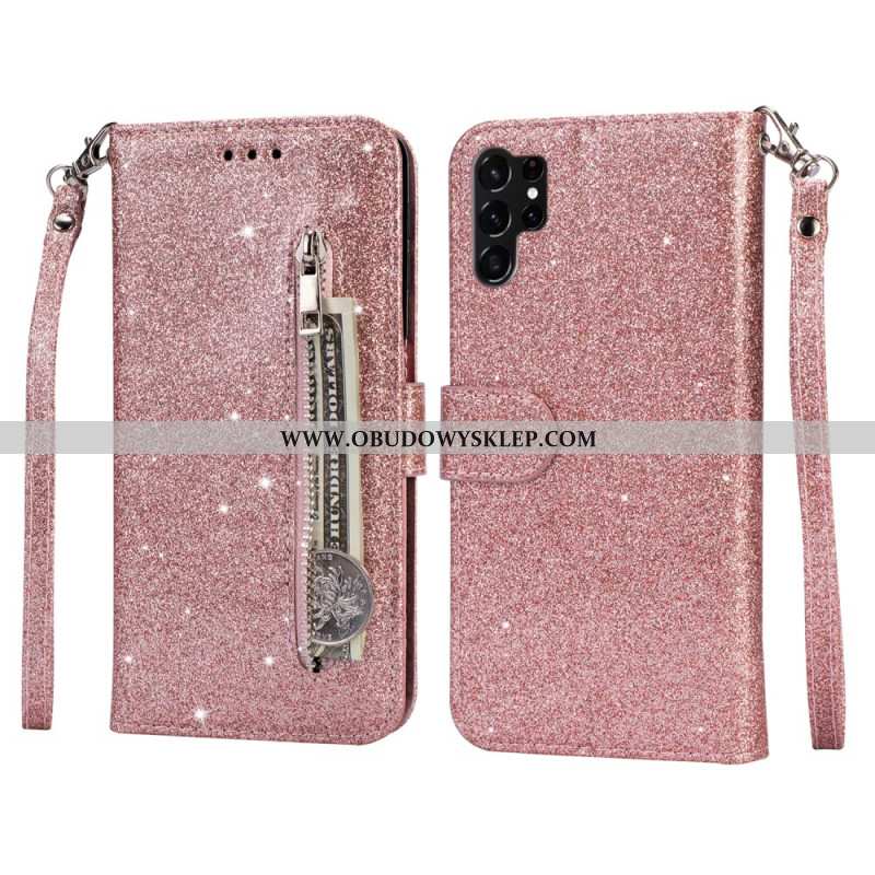Etui Folio Do Samsung Galaxy S25 Ultra 5g Brokatowe Etui Z Paskiem