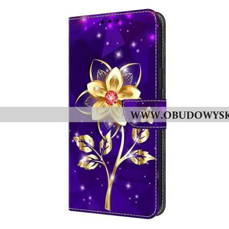 Etui Folio Do Samsung Galaxy S26 Plus Złote Kwiaty Na Fioletowym Tle