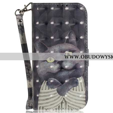 Etui Folio Do Sony Xperia 10 Vii Smycz Z Szarym Kotem