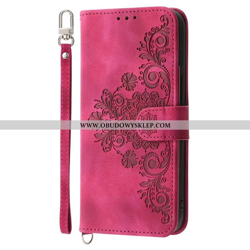 Etui Folio Do Xiaomi Redmi Note 14 5g Portfel Z Koronkowym Wzorem Paskiem I Paskiem Na Ramię