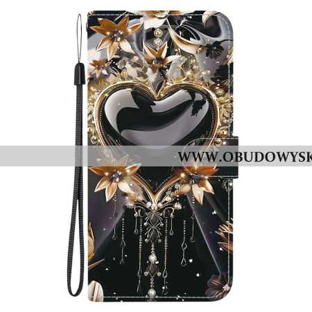 Etui Folio Do Xiaomi Redmi Note 15 5g CZarno-złote Serce