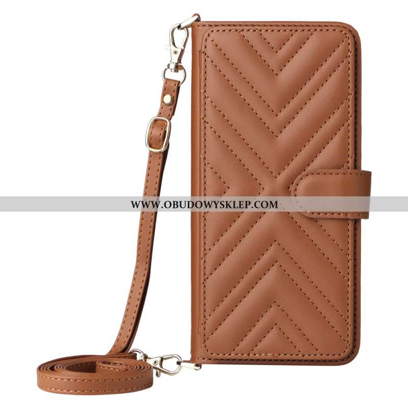 Etui Folio Oppo Reno 14 Pro 5g Pikowane Z Paskiem I Paskiem Na Nadgarstek Etui Ochronne