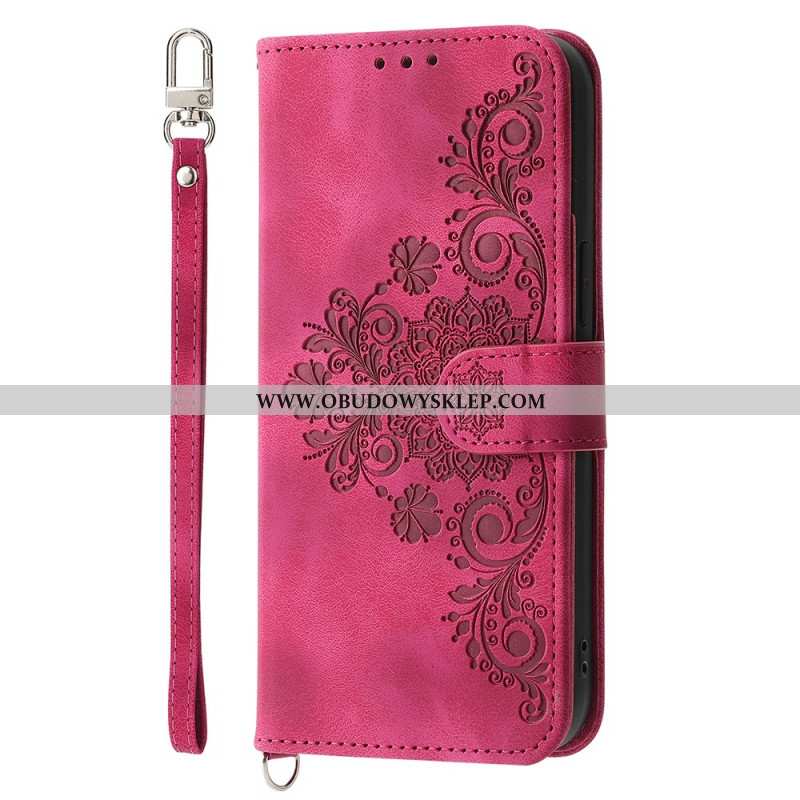 Etui Folio Samsung Galaxy S25 Fe Koronkowy Nadruk Z Paskiem I Paskiem Na Ramię