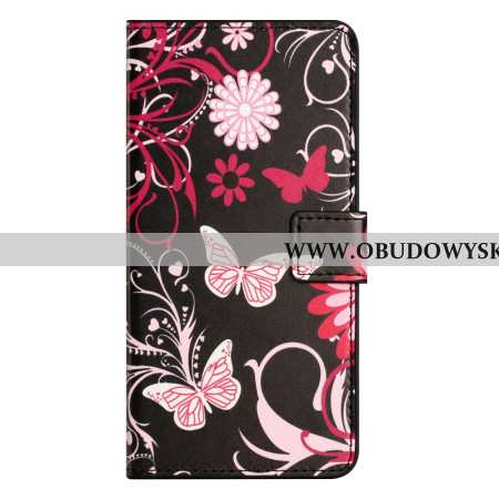 Etui Folio Samsung Galaxy S25 Fe Motyle Na CZarnym Tle Etui Ochronne