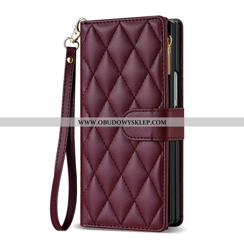 Etui Folio Samsung Galaxy Z Fold 7 Wyściełane Z Paskiem Na Ramię I Smyczą Etui Ochronne