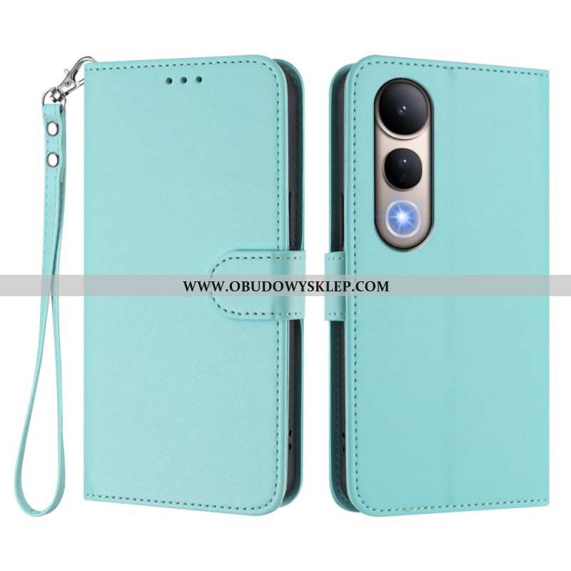 Etui Folio Vivo V50 Lite 5g Gładka Skóra Ekologiczna Ze Smyczą Etui Ochronne