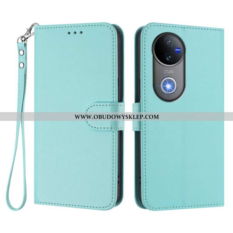 Etui Folio Vivo V50e 5g Gładka Skóra Syntetyczna Ze Smyczą Etui Ochronne