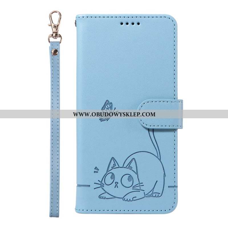 Etui Folio Xiaomi Redmi Note 14 4g Zabawny Kotek Z Paskiem Etui Ochronne