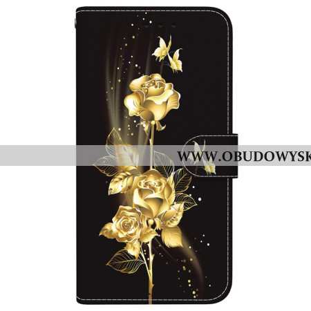 Etui Folio Xiaomi Redmi Note 14 4g Złote I Różowe Motyle Etui Ochronne