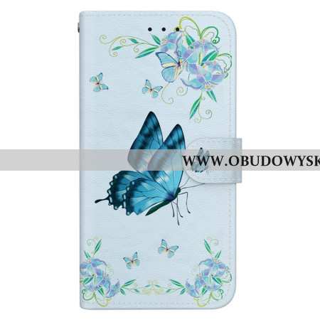 Etui Folio Xiaomi Redmi Note 14 5g Niebieskie Motyle Etui Ochronne