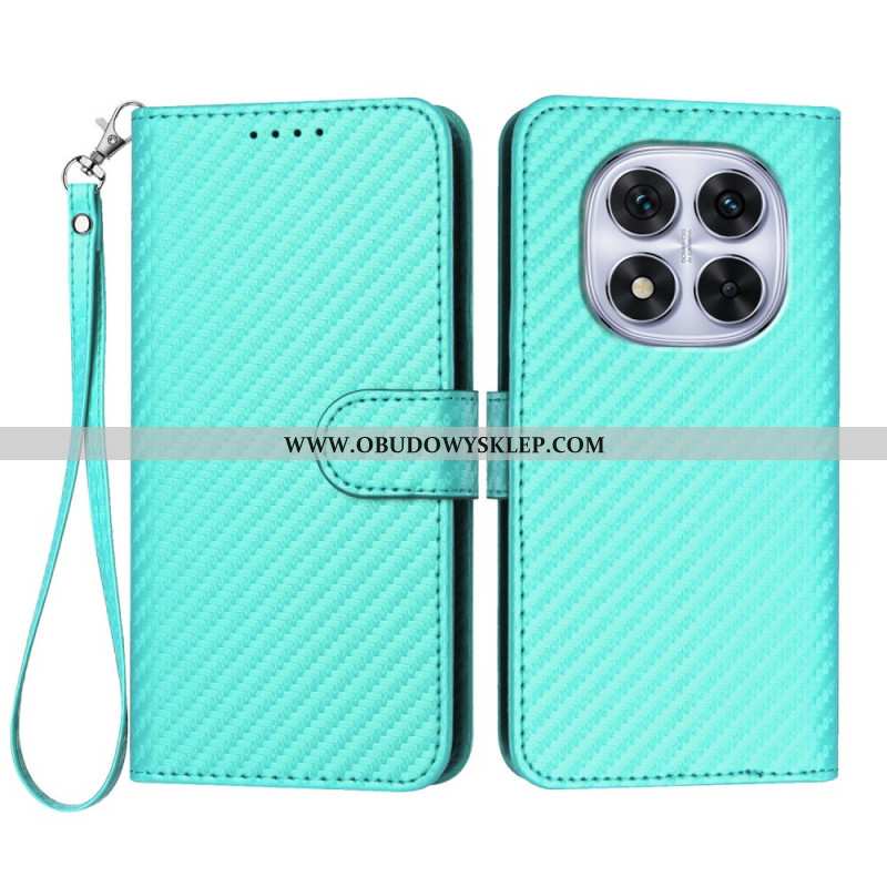 Etui Folio Xiaomi Redmi Note 14 Pro 4g Tekstura Włókna Węglowego Z Paskiem