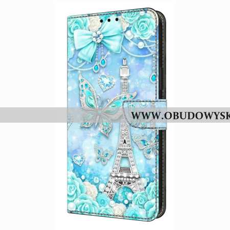 Etui Folio Xiaomi Redmi Note 14 Pro 4g Wieża Eiffla I Diamenty Etui Ochronne
