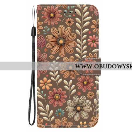 Etui Folio Xiaomi Redmi Note 15 5g Brązowe Kwiaty