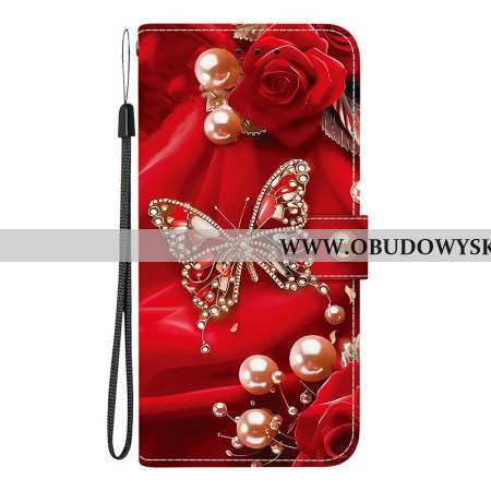 Etui Folio Xiaomi Redmi Note 15 5g Perłowo-różowy Motyl Etui Ochronne