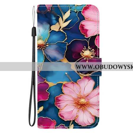 Etui Folio Xiaomi Redmi Note 15 Pro 5g Niebiesko-złote Kwiaty
