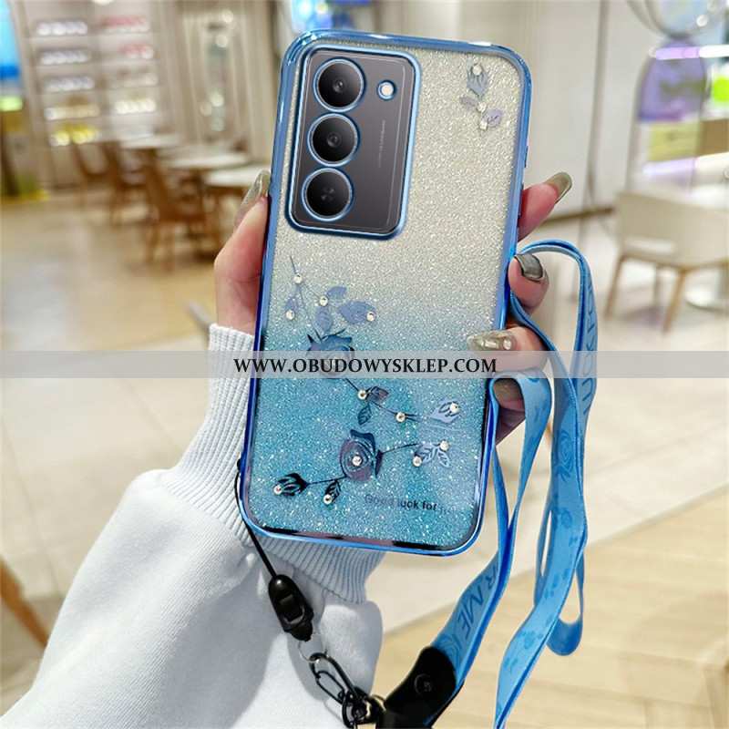 Etui Realme 14x 5g Kwiaty I Kryształki Kadem Ze Smyczką Etui Ochronne