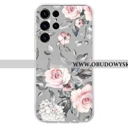 Etui Samsung Galaxy S25 Ultra 5g Kwiatowy Wzór Na Szarym Tle Etui Ochronne