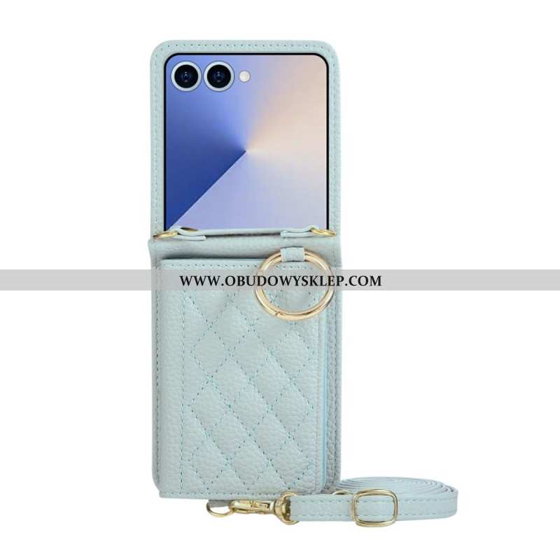 Etui Samsung Galaxy Z Flip 7 Pikowany Portfel Z Paskiem Na Ramię Etui Ochronne