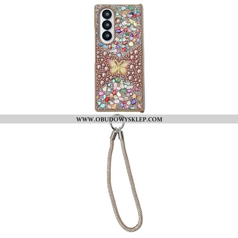 Etui Samsung Galaxy Z Fold 7 Motyl Z Kryształkami I Paskiem Etui Ochronne