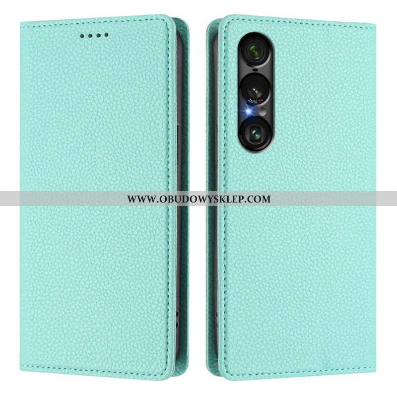 Flip Kotelot Sony Xperia 1 Vii Tekstura Skóry Liczi Z Ochroną Rfid Etui Ochronne
