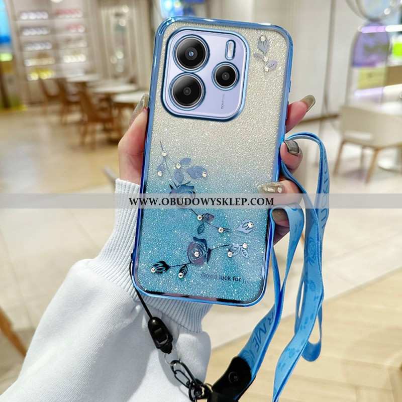 Futerały Xiaomi Redmi Note 14 4g Etui Na Telefon Kryształki I Kwiaty Ze Smyczką