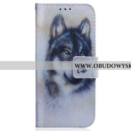 Skórzany Futerał Realme C55 Etui Na Telefon Akwarelowy Wilk