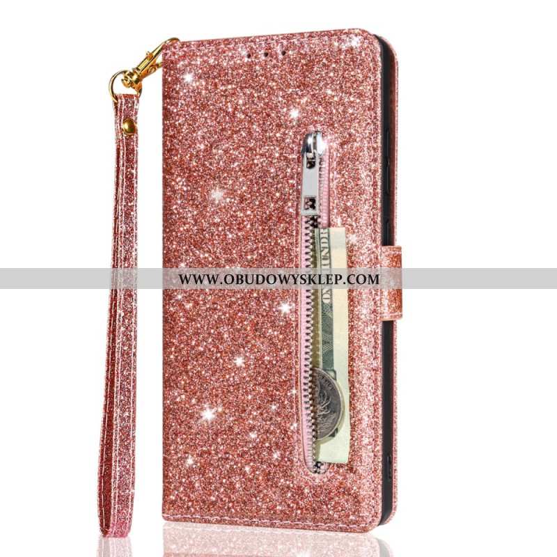 Skórzany Futerał Samsung Galaxy S25 5g Edge Etui Na Telefon Portfel Z Cekinami