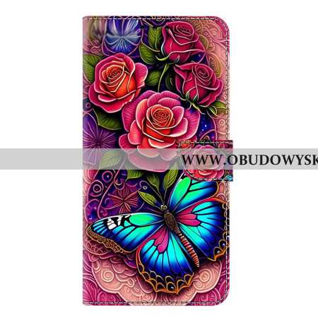 Skórzany Futerał Samsung Galaxy S25 Plus 5g Etui Na Telefon Błękitny Motyl