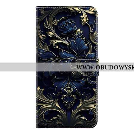 Skórzany Futerał Samsung Galaxy S25 Plus 5g Etui Na Telefon Metaliczny Niebieski Kwiat