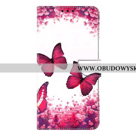 Skórzany Futerał Samsung Galaxy S26 Plus Etui Na Telefon CZerwone Motyle