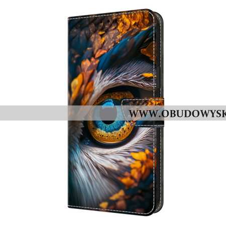 Skórzany Futerał Samsung Galaxy S26 Plus Etui Na Telefon Wzór Z Niebieskimi Oczami