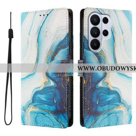 Skórzany Futerał Samsung Galaxy S26 Ultra Etui Na Telefon Efekt Niebieskiego Marmuru