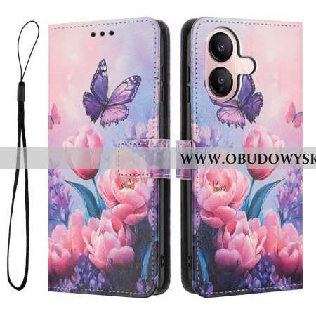 Skórzany Futerał Vivo V60 Lite Etui Na Telefon Tulipany