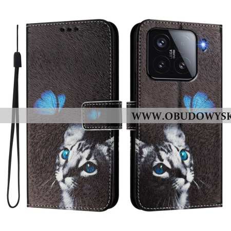Skórzany Futerał Xiaomi 15 Etui Na Telefon Motyl I Kot