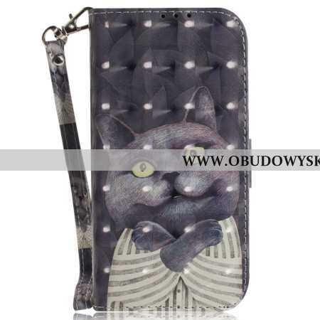 Skórzany Futerał Xiaomi 15 Etui Na Telefon Szary Kot Z Paskiem