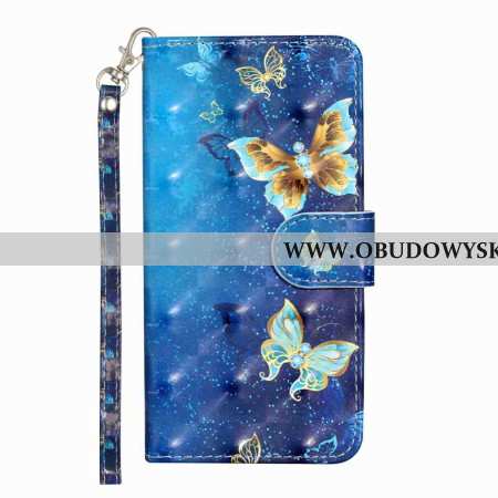 Skórzany Futerał Xiaomi 15t Pro Etui Na Telefon Niebieskie I Złote Motyle