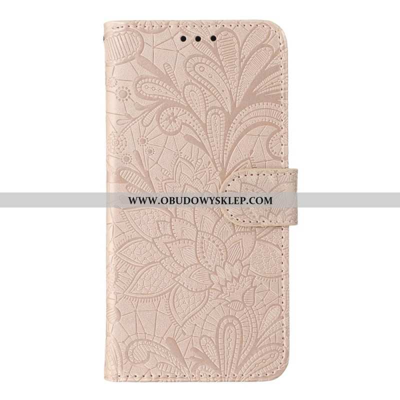 Skórzany Futerał Xiaomi Redmi Note 14 Pro 4g Etui Na Telefon Kwiatowa Koronka