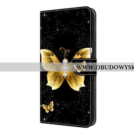 Skórzany Futerał Xiaomi Redmi Note 14 Pro 4g Etui Na Telefon Złote Motyle