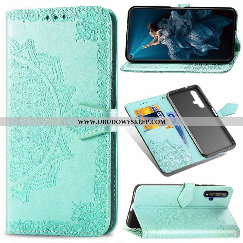 Etui Honor 20 Ochraniacz Wiszące Ozdoby Relief, Futerał Honor 20 Skórzane Skóra Zielone