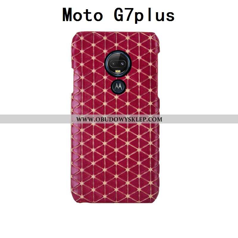 Etui Moto G7 Plus Kreatywne Anti-fall Etui, Futerał Moto G7 Plus Prawdziwa Skóra Moda Czerwona