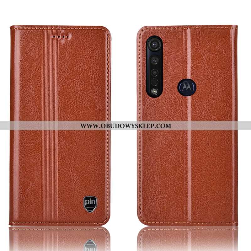 Etui Moto G8 Plus Ochraniacz Telefon Komórkowy Obudowa, Futerał Moto G8 Plus Prawdziwa Skóra Czerwon