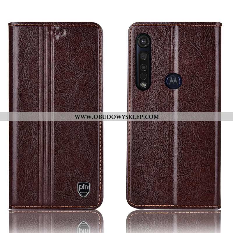 Etui Moto G8 Plus Ochraniacz Telefon Komórkowy Obudowa, Futerał Moto G8 Plus Prawdziwa Skóra Czerwon