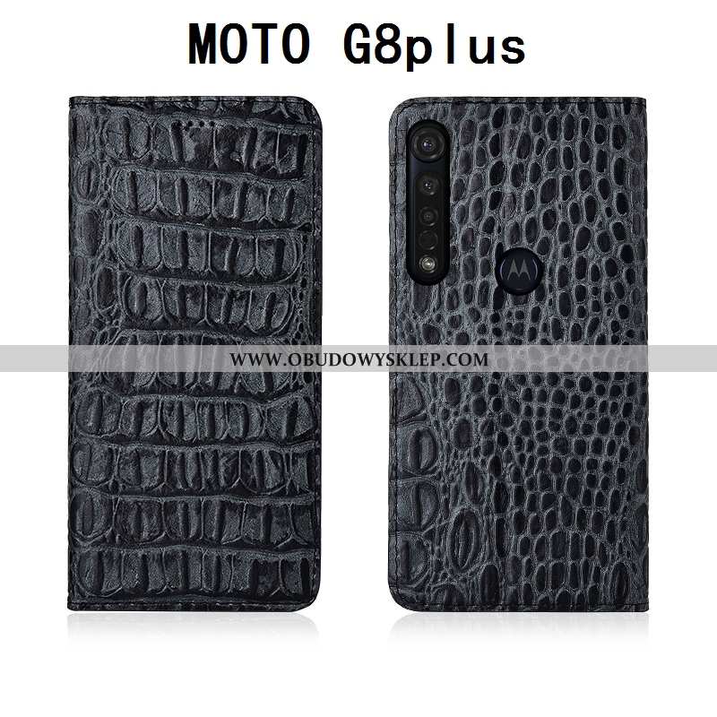 Etui Moto G8 Plus Prawdziwa Skóra Obudowa Silikonowe, Futerał Moto G8 Plus Miękki Anti-fall Niebiesk