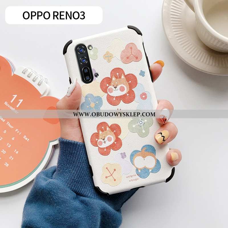 Etui Oppo Reno 3 Wzór Anti-fall Kreskówka, Futerał Oppo Reno 3 Super Kwiaty Niebieska