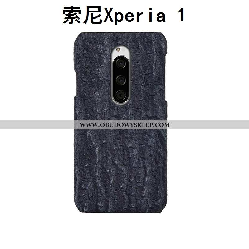 Etui Sony Xperia 1 Prawdziwa Skóra Luksusowy Drzewa, Futerał Sony Xperia 1 Skóra Szara